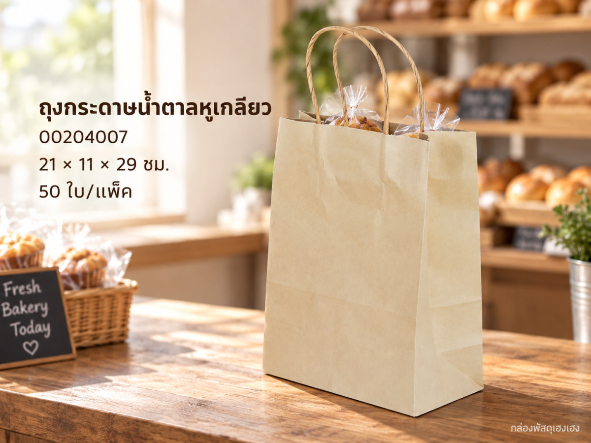 ถุงกระดาษน้ำตาลหูเกลียว ขนาด 21*11*29 ซม.