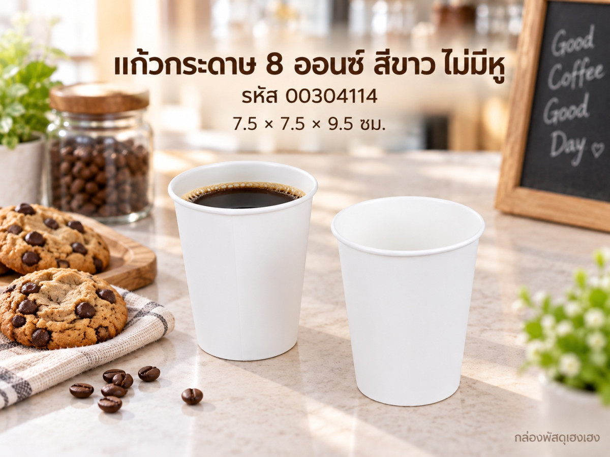 แก้วกระดาษ 8 oz. ไม่มีหู สีขาว 7.5x7.5x9.5 ซม.