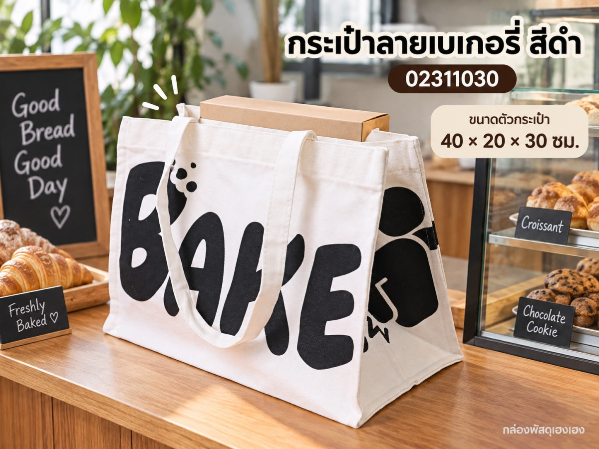 กระเป๋า ลายเบเกอรี่ สีดำ 40x20x30 ซม.