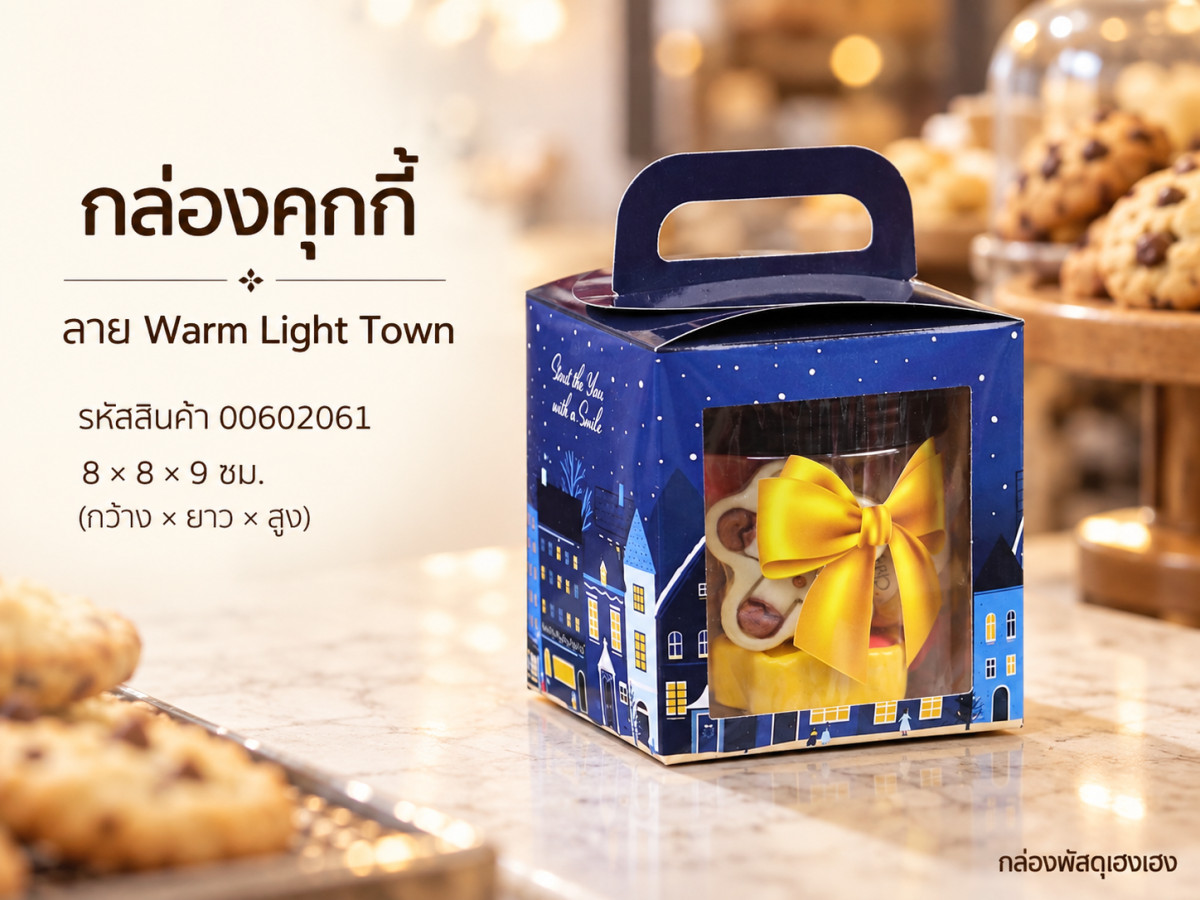 กล่องคุกกี้ ลาย Warm Light Town 8x8x9 ซม.