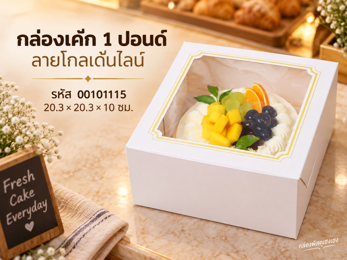 กล่องเค้ก 1 ปอนด์ ลาย Golden line 20.3x20.3x10 ซม.