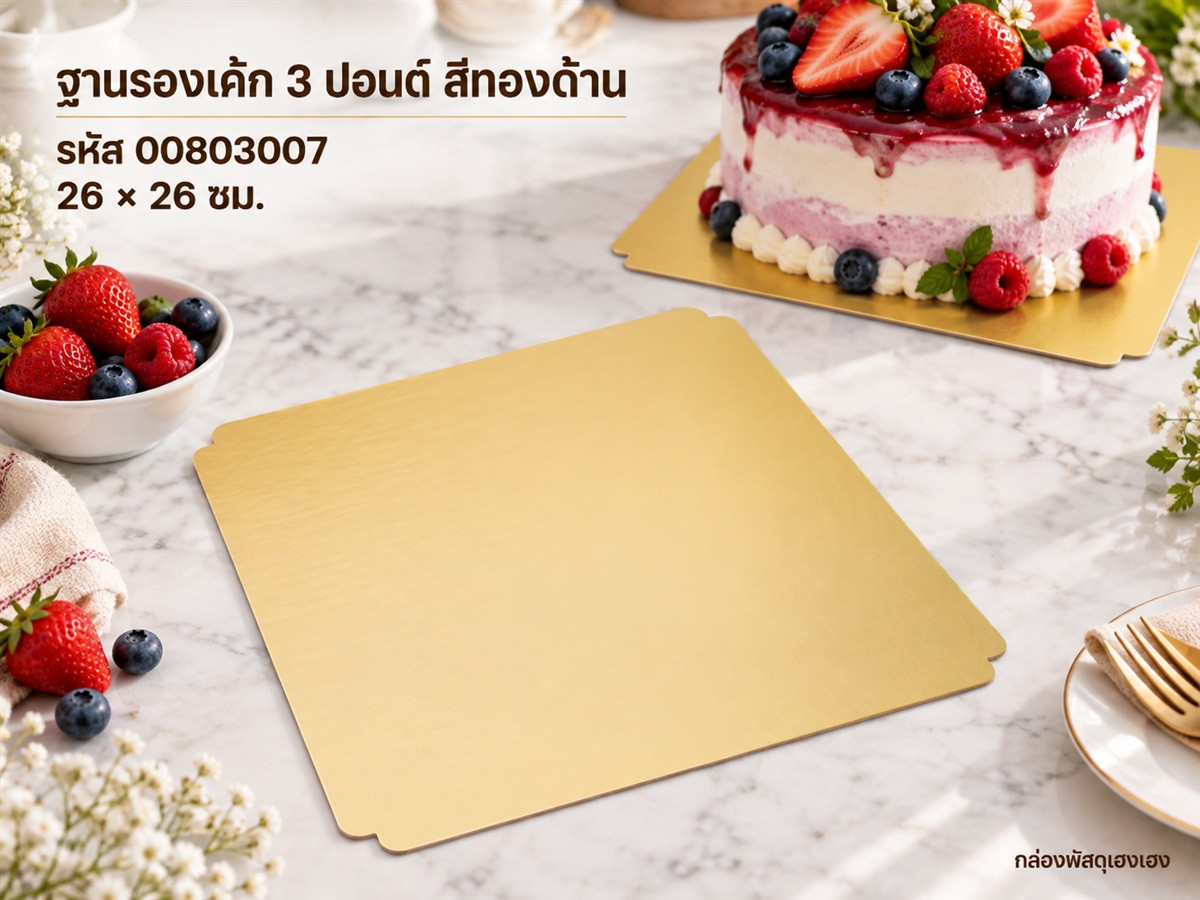 ฐานรองเค้ก 3 ปอนด์ สีทองด้าน ขอบหยัก