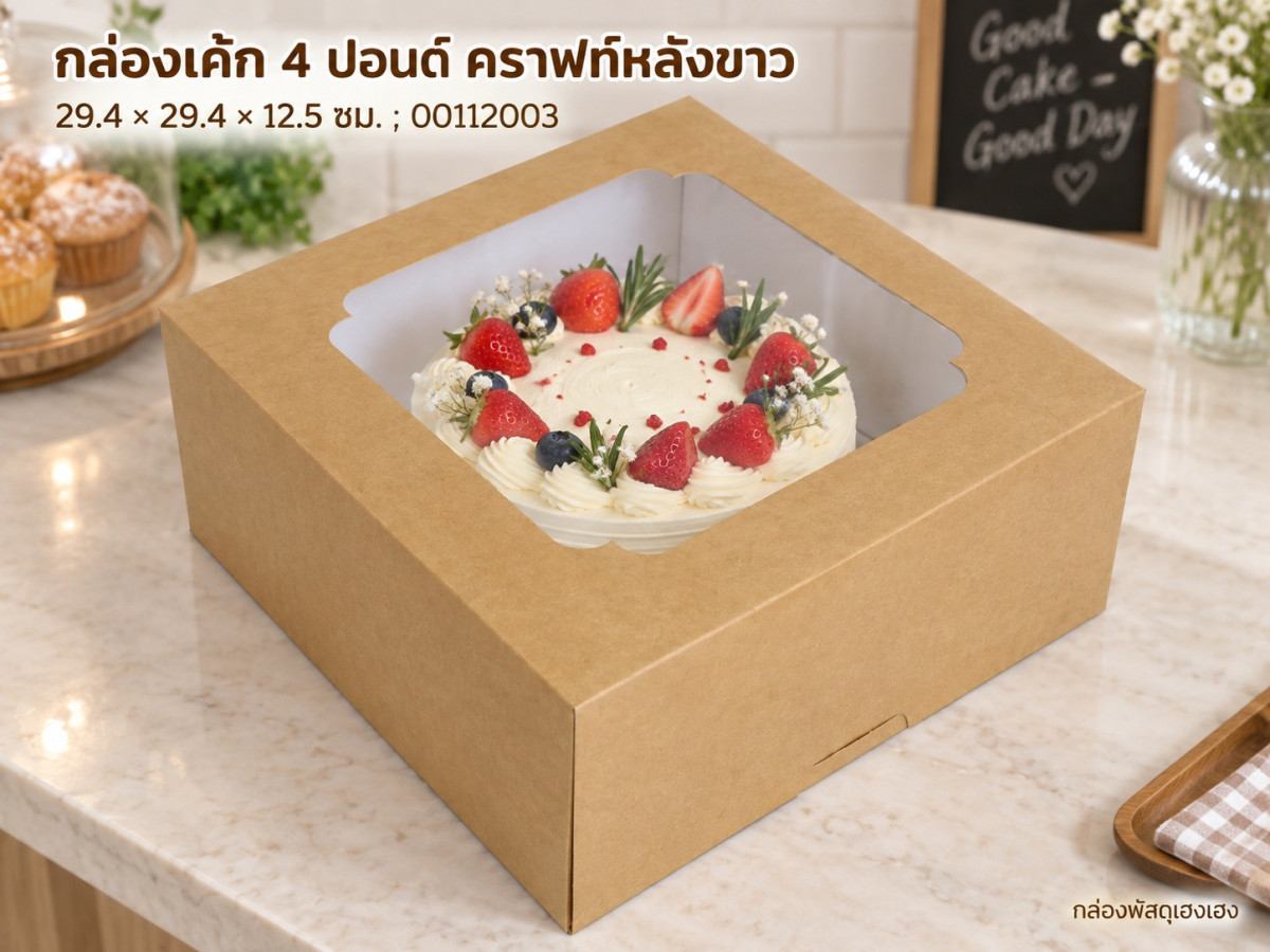 กล่องเค้ก 4 ปอนด์ คราฟท์หลังขาว 29.4x29.4x12.5 ซม.
