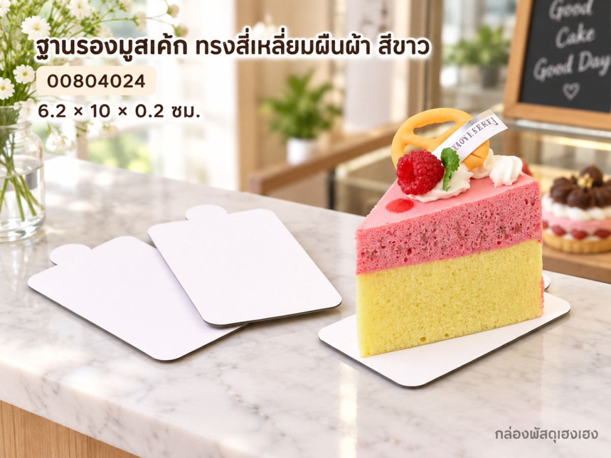 ฐานรองมูสเค้ก ทรงสี่เหลี่ยมผืนผ้า สีขาว 6.2x10x0.2 ซม.