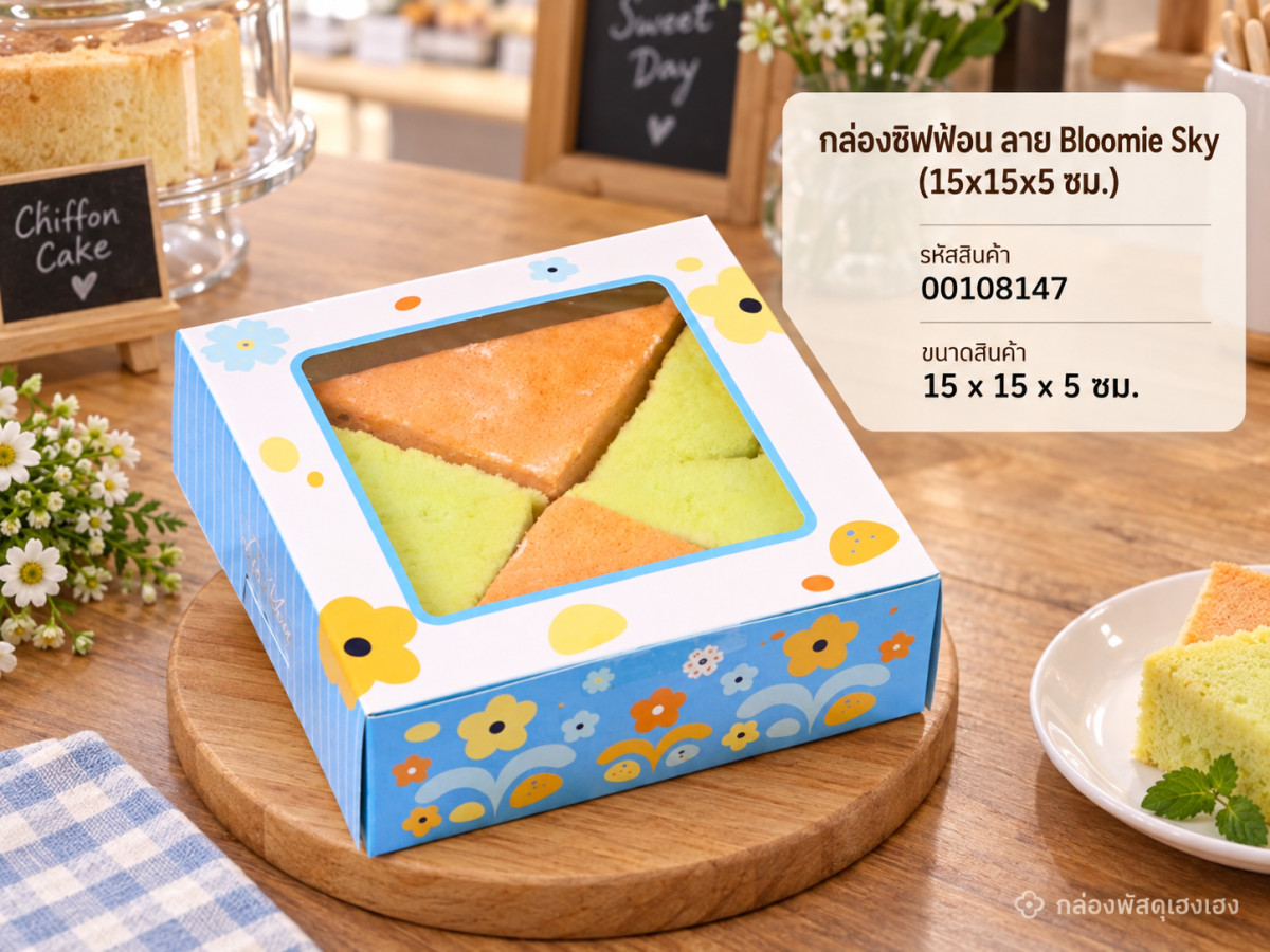 กล่องชิฟฟ่อน ลาย Bloomie Sky (15x15x5 ซม.)
