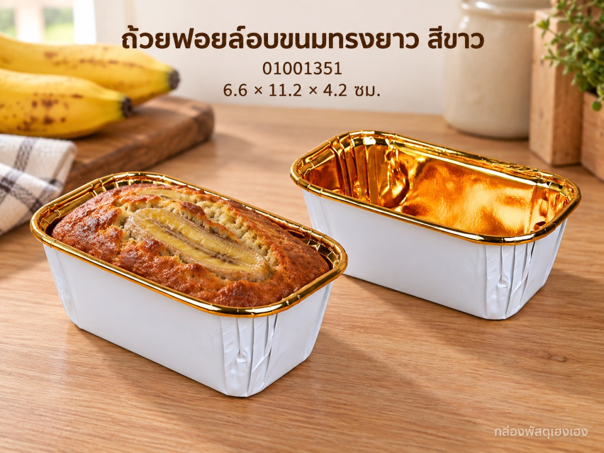 ถ้วยฟอยล์อบขนมทรงยาว สีขาว 6.6x11.2x4.2 ซม.
