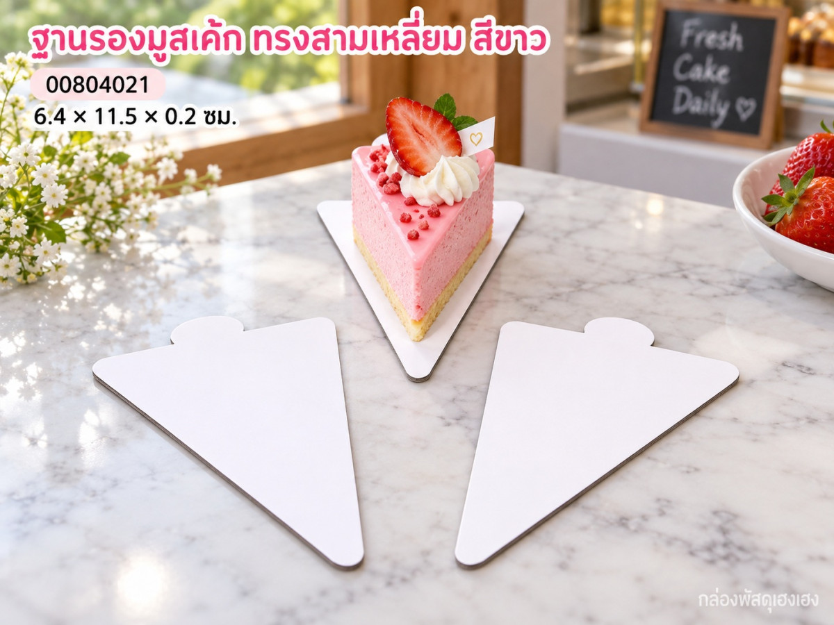 ฐานรองมูสเค้ก ทรงสามเหลี่ยม สีขาว 6.4x11.5x0.2 ซม.