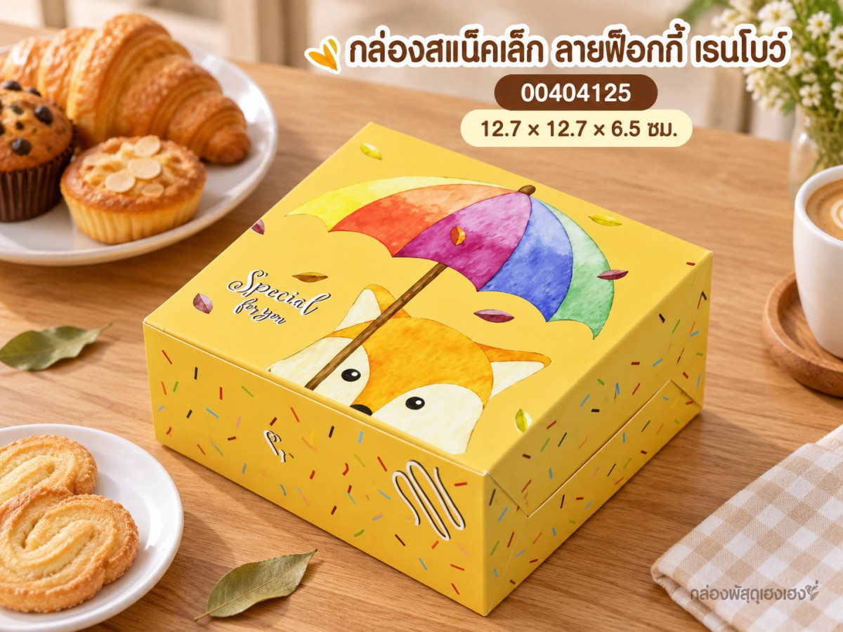 กล่องสแน็คเล็ก ลายฟ็อกกี้ เรนโบว์ 12.7x12.7x6.5 ซม.