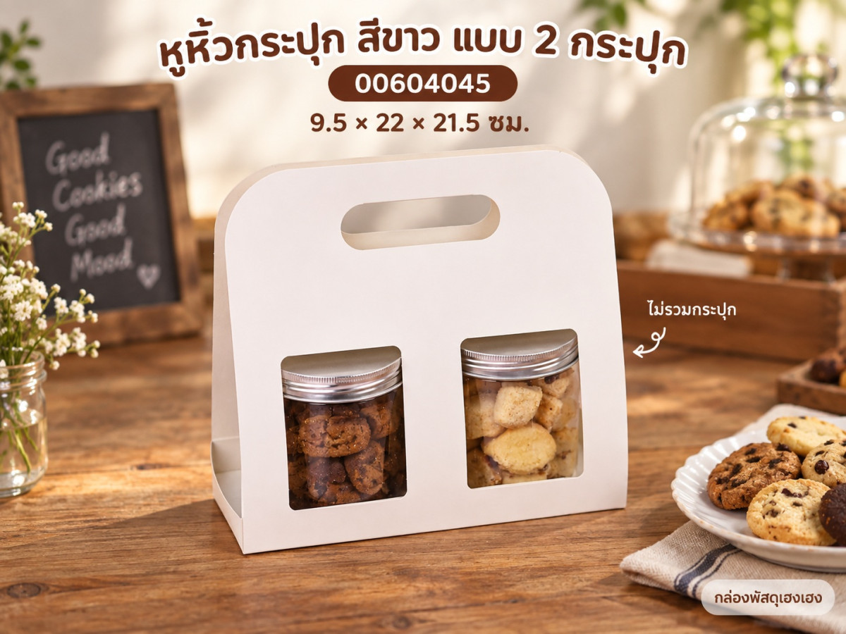 หูหิ้วกระปุก สีขาว แบบ 2 กระปุก 9.5x22x21.5 ซม.