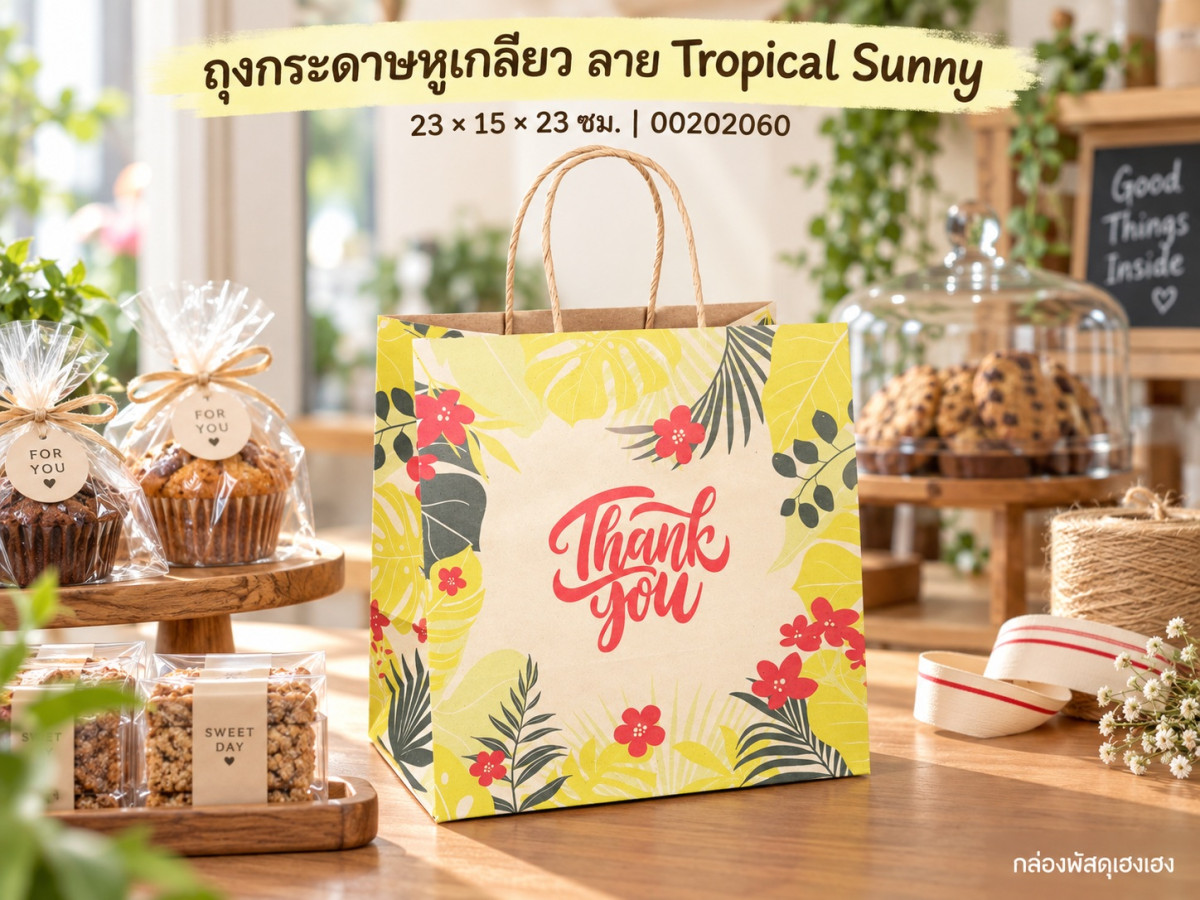 ถุงกระดาษหูเกลียว ลาย Tropical Sunny 23x15x23 ซม.