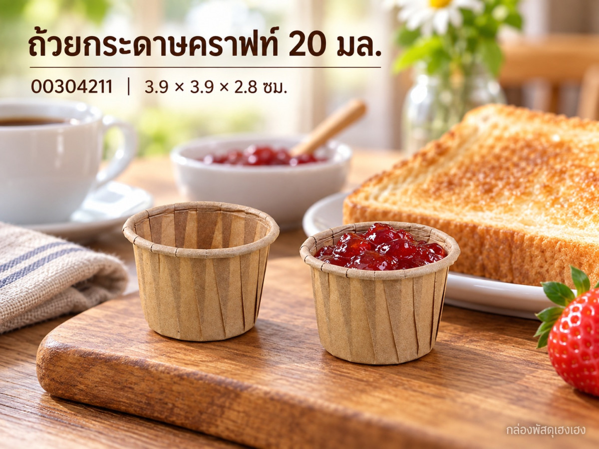 ถ้วยกระดาษ สีคราฟท์ ขนาด 20 ml 3.9x3.9x2.8 ซม.