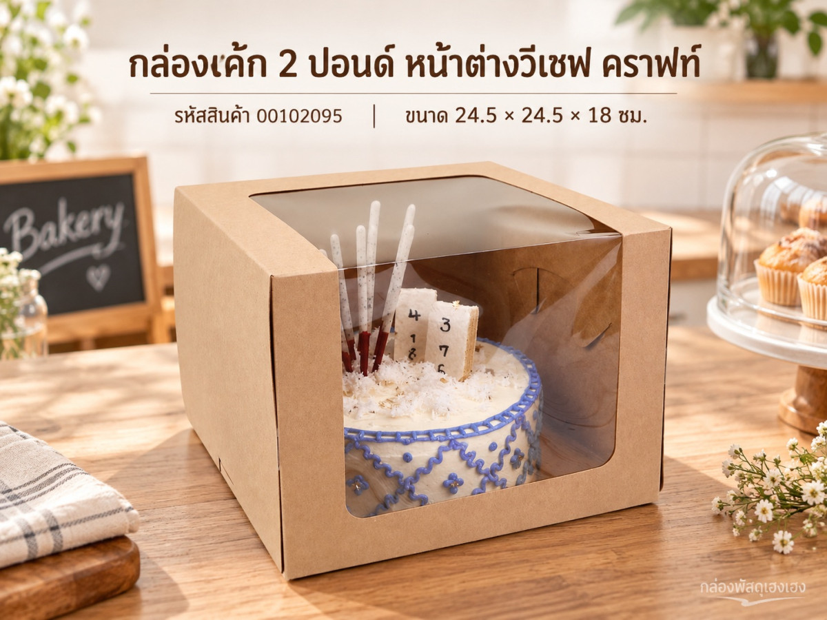 กล่องเค้ก 2 ปอนด์ หน้าต่างวีเชฟ คราฟท์ 24.5x24.5x18 ซม.