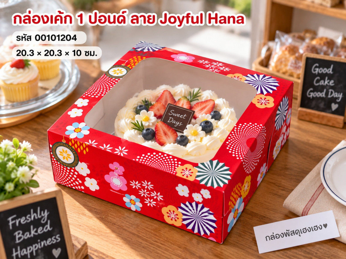 กล่องเค้ก 1 ปอนด์ ลาย Joyful Hana 20.3x20.3x10 ซม.