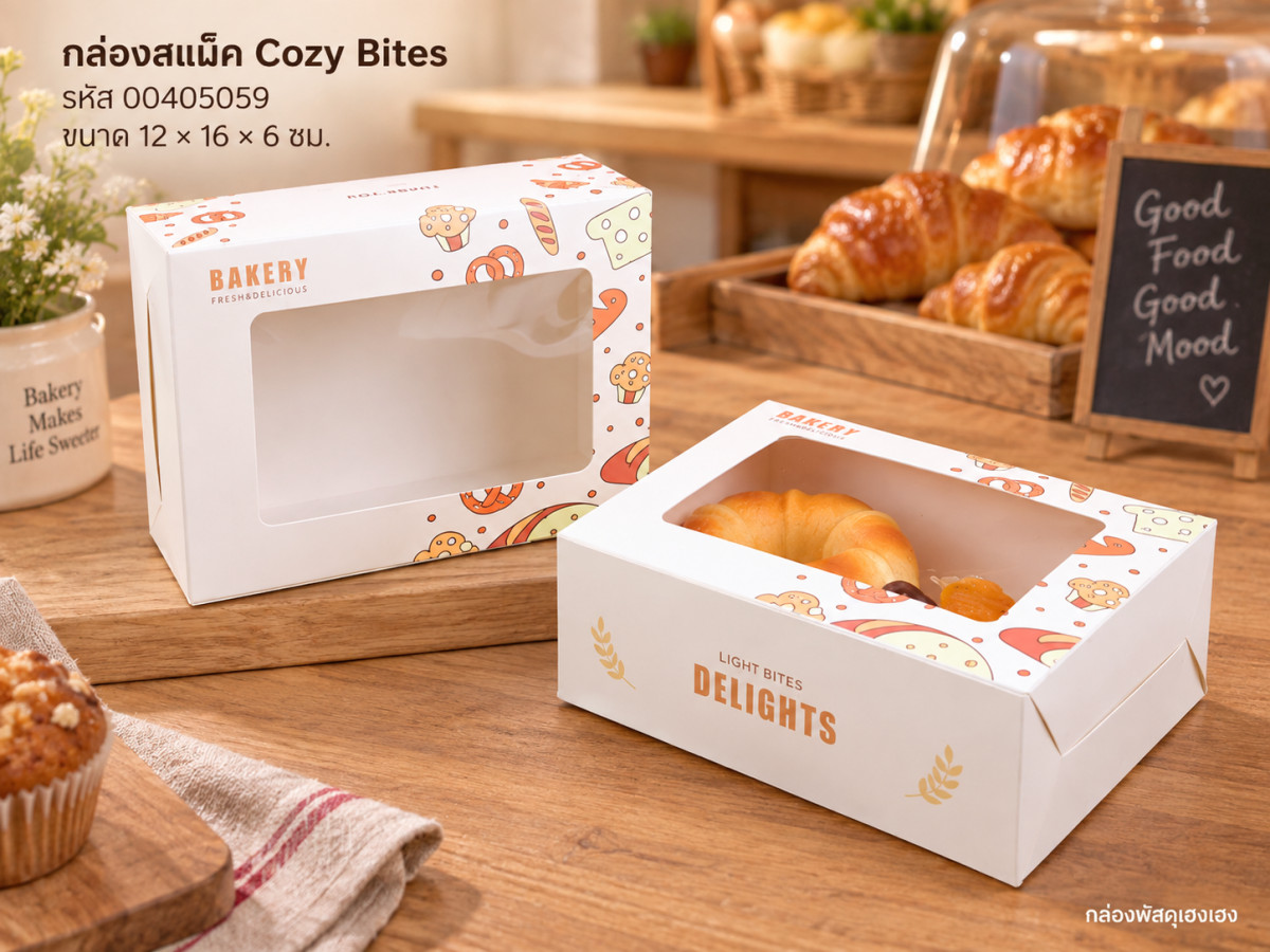 กล่องสแน็คมีหน้าต่าง ลาย Cozy Bites (12x16x6 ซม.)