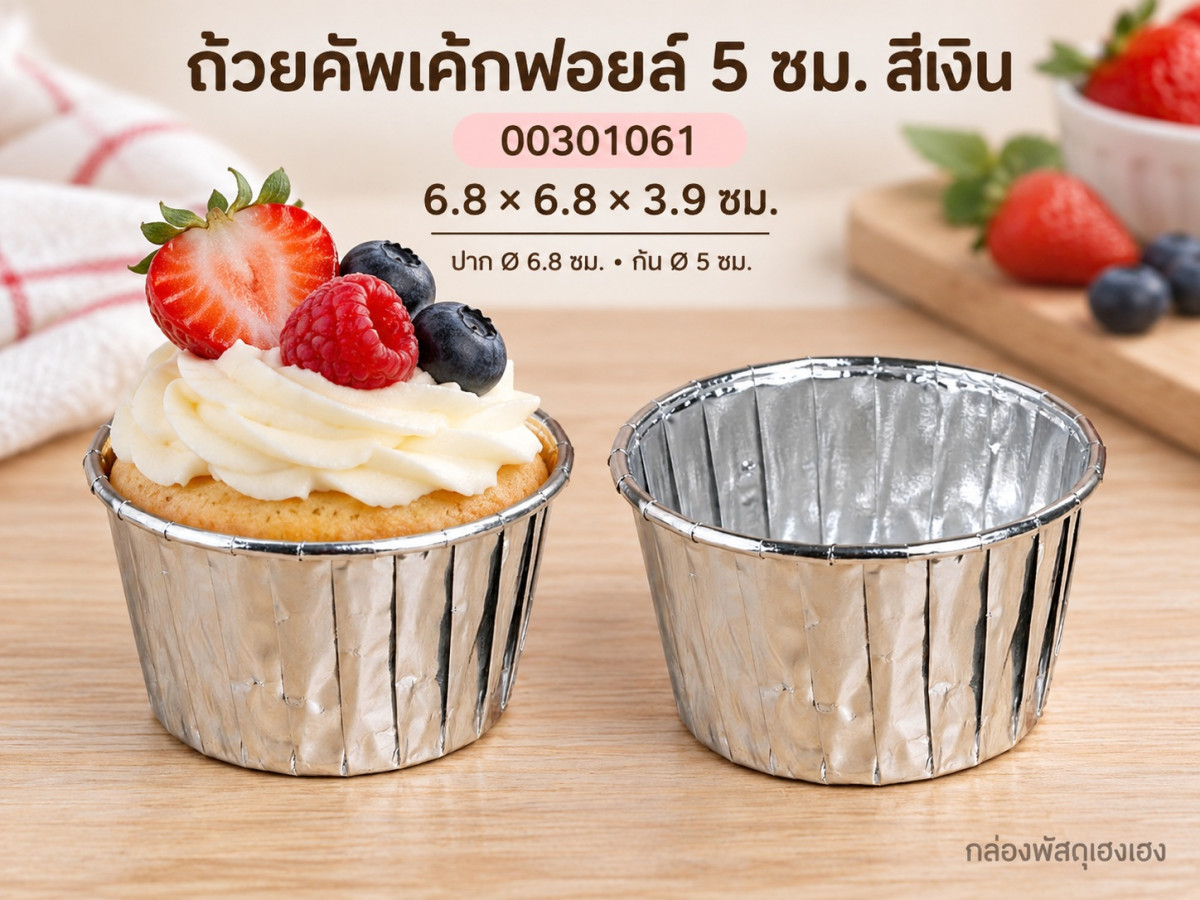 ถ้วยคัพเค้กฟอยล์ 5 ซม. สีเงิน 6.8x6.8x3.9 ซม.