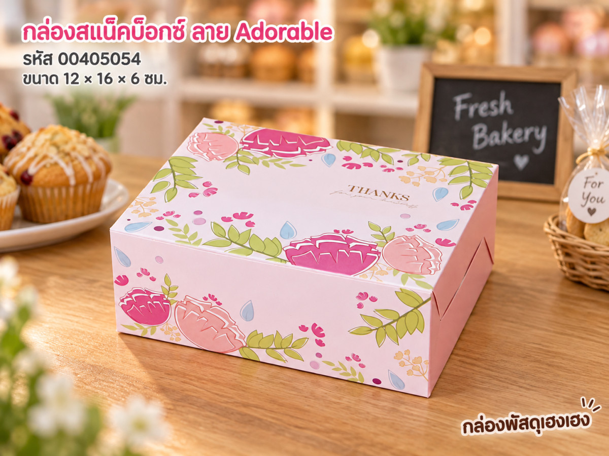 กล่องสแน็คบ็อกซ์ ลาย Adorable(แพ็ค 100 ใบ) (12x16x6 ซม.)