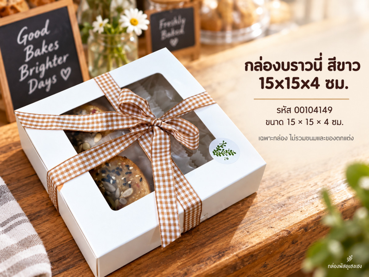 กล่องบราวนี่ สีขาว 15x15x4 ซม.