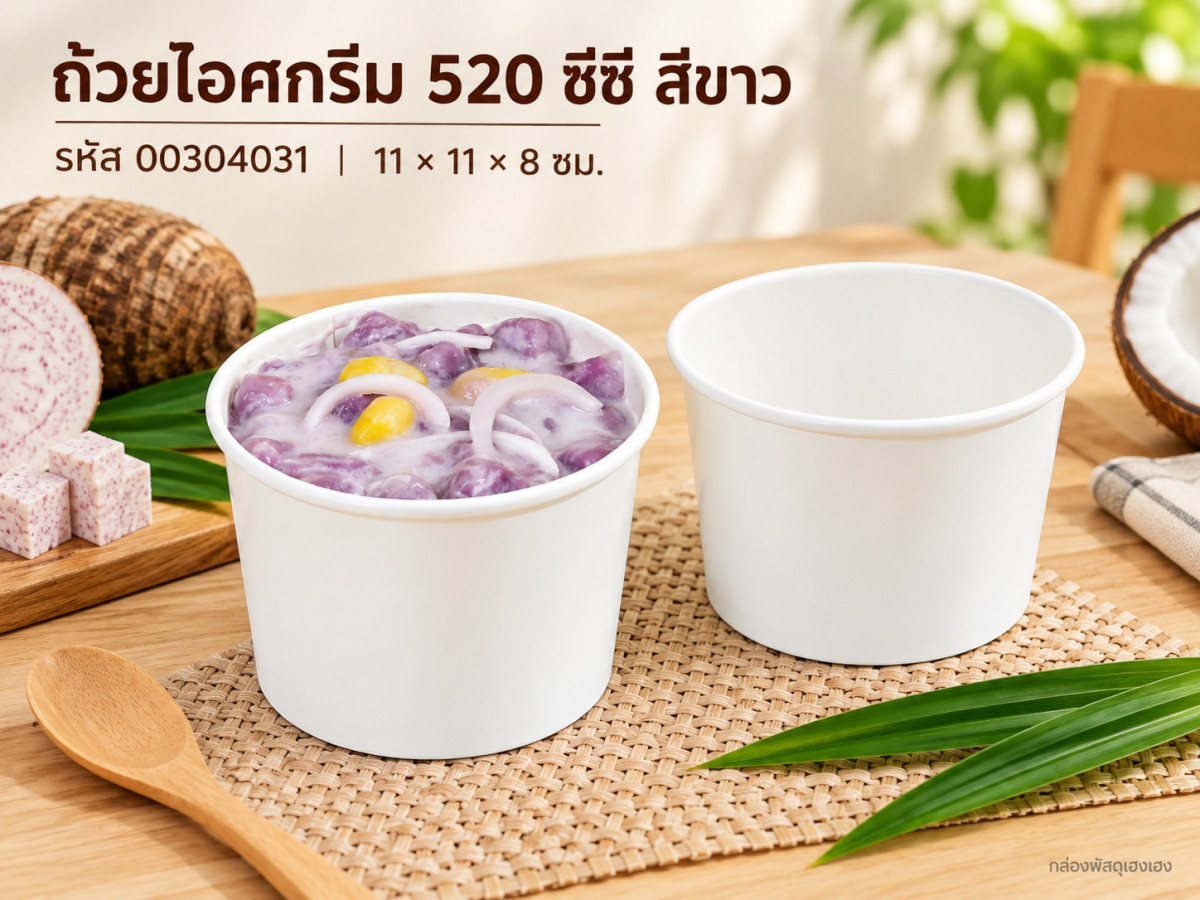 ถ้วยไอศครีม 520 cc. สีขาว 11x11x8 ซม.