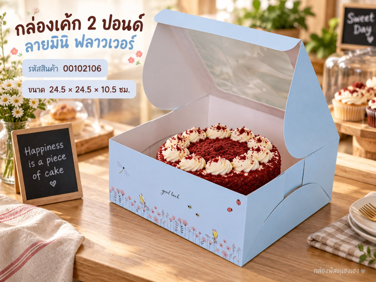 กล่องเค้ก 2 ปอนด์ ลายมินิ ฟลาวเวอร์ 24.5x24.5x10.5 ซม.