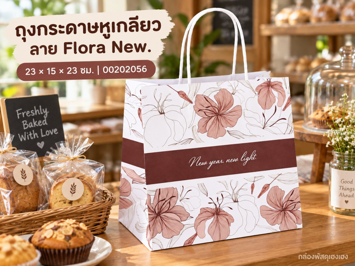 ถุงกระดาษหูเกลียว ลาย Flora New 23x15x23 ซม.