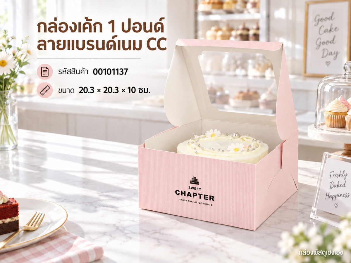 กล่องเค้ก 1 ปอนด์ ลายแบรนด์เนม CC 20.3x20.3x10 ซม.