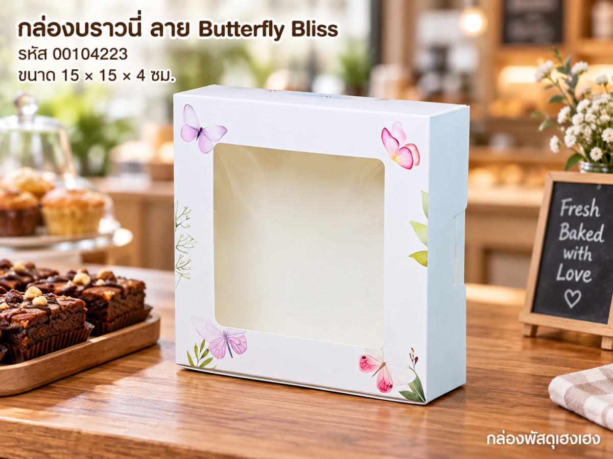 กล่องบราวนี่ ลาย Butterfly Bliss 15x15x4 ซม.