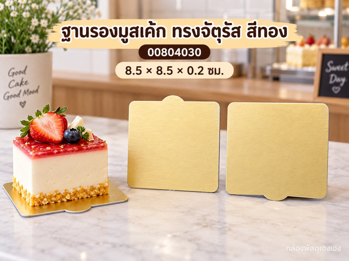 ฐานรองมูสเค้ก ทรงจัตุรัส สีทอง 8.5x8.5x0.2 ซม.