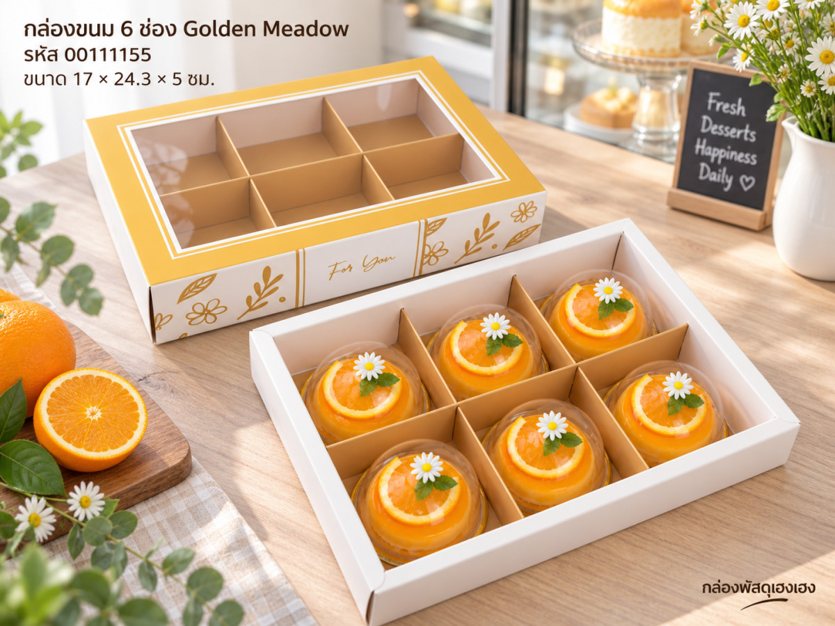 กล่องขนม 6 ช่อง ลาย Golden Meadow 17x24.3x5 ซม.