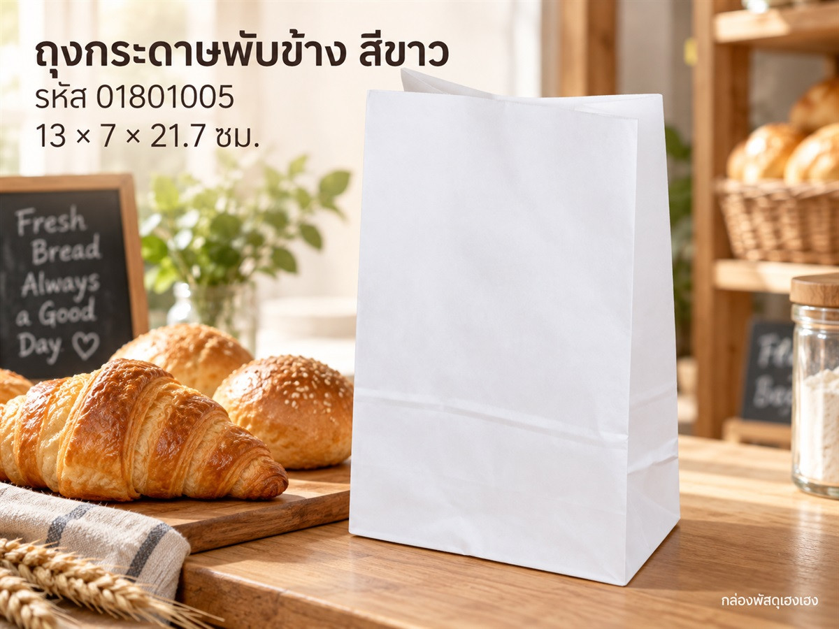 ถุงกระดาษพับข้าง สีขาว 13x7x21.7 cm.
