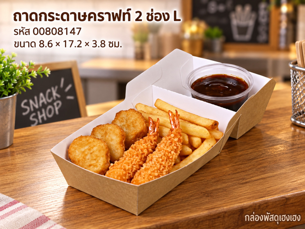 ถาดกระดาษคราฟท์ 2 ช่อง ไซส์ L (8.6x17.2x3.8 ซม.)