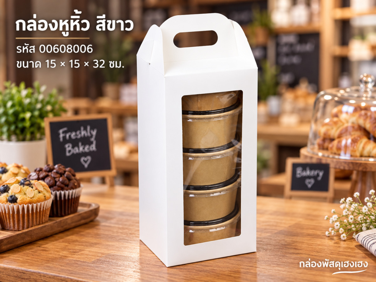 กล่องหูหิ้ว สีขาว 15 x 15 x 32 ซม.