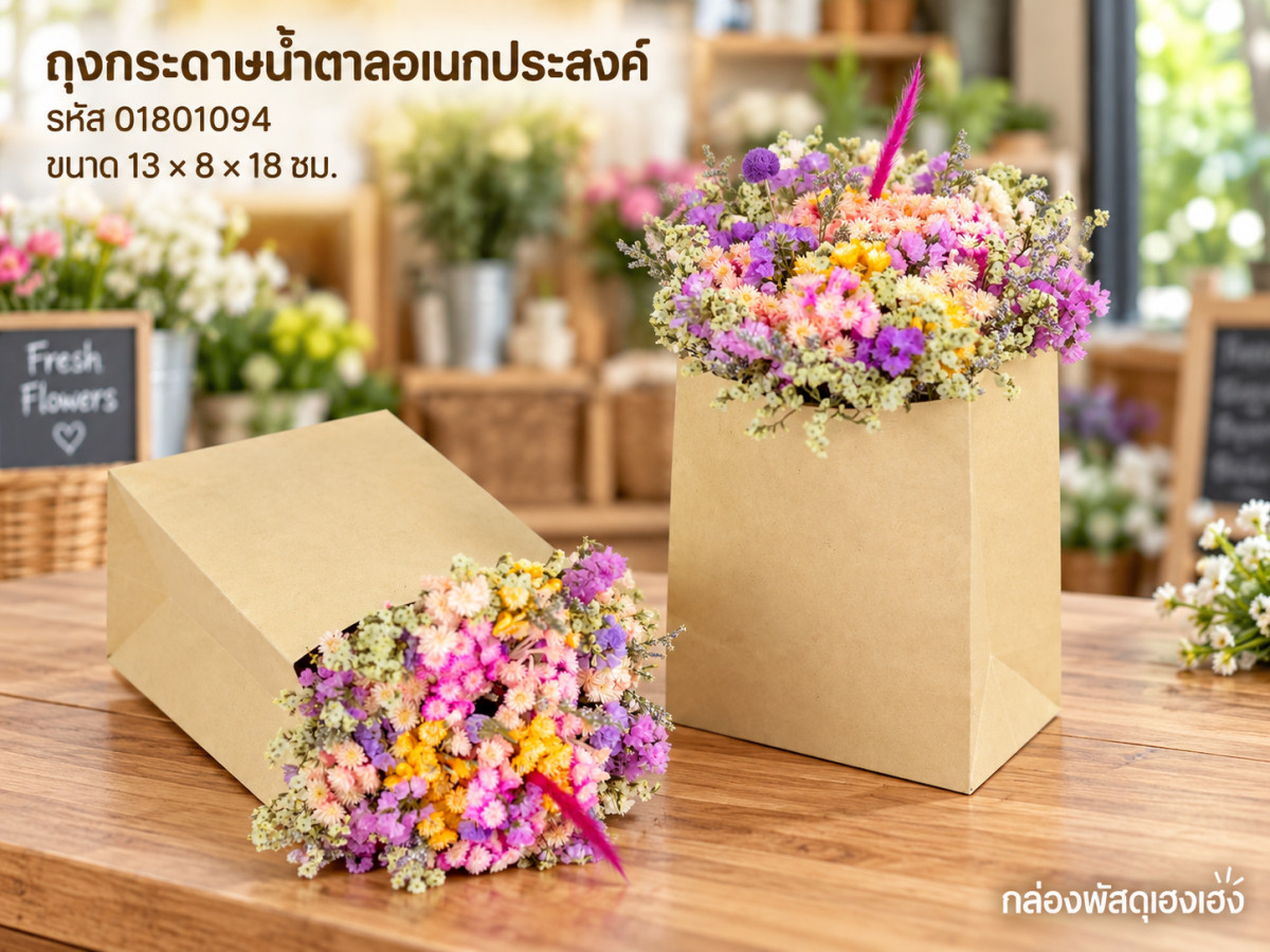 ถุงกระดาษน้ำตาลอเนกประสงค์ 13x8x18 cm