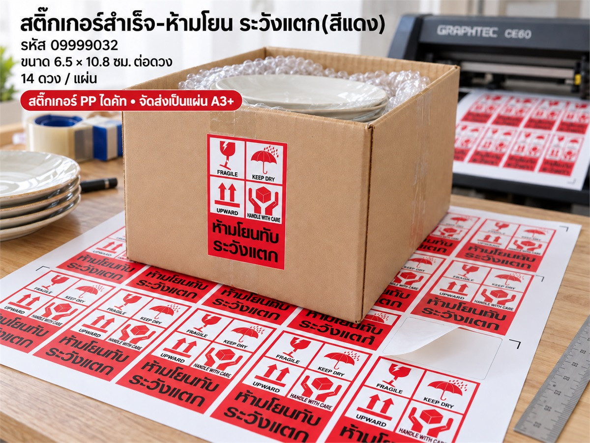 สติ๊กเกอร์สำเร็จ-ห้ามโยน ระวังแตก(สีแดง)