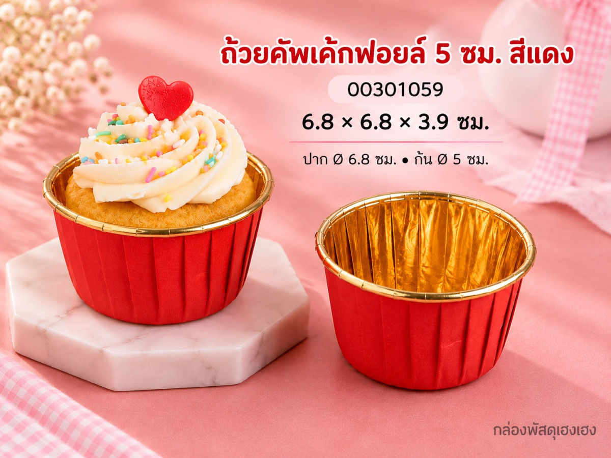 ถ้วยคัพเค้กฟอยล์ 5 ซม. สีแดง 6.8x6.8x3.9 ซม.