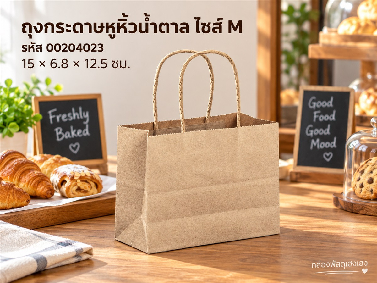 ถุงกระดาษหูหิ้วน้ำตาล M ขนาด 15x6.8x12.5 ซม.