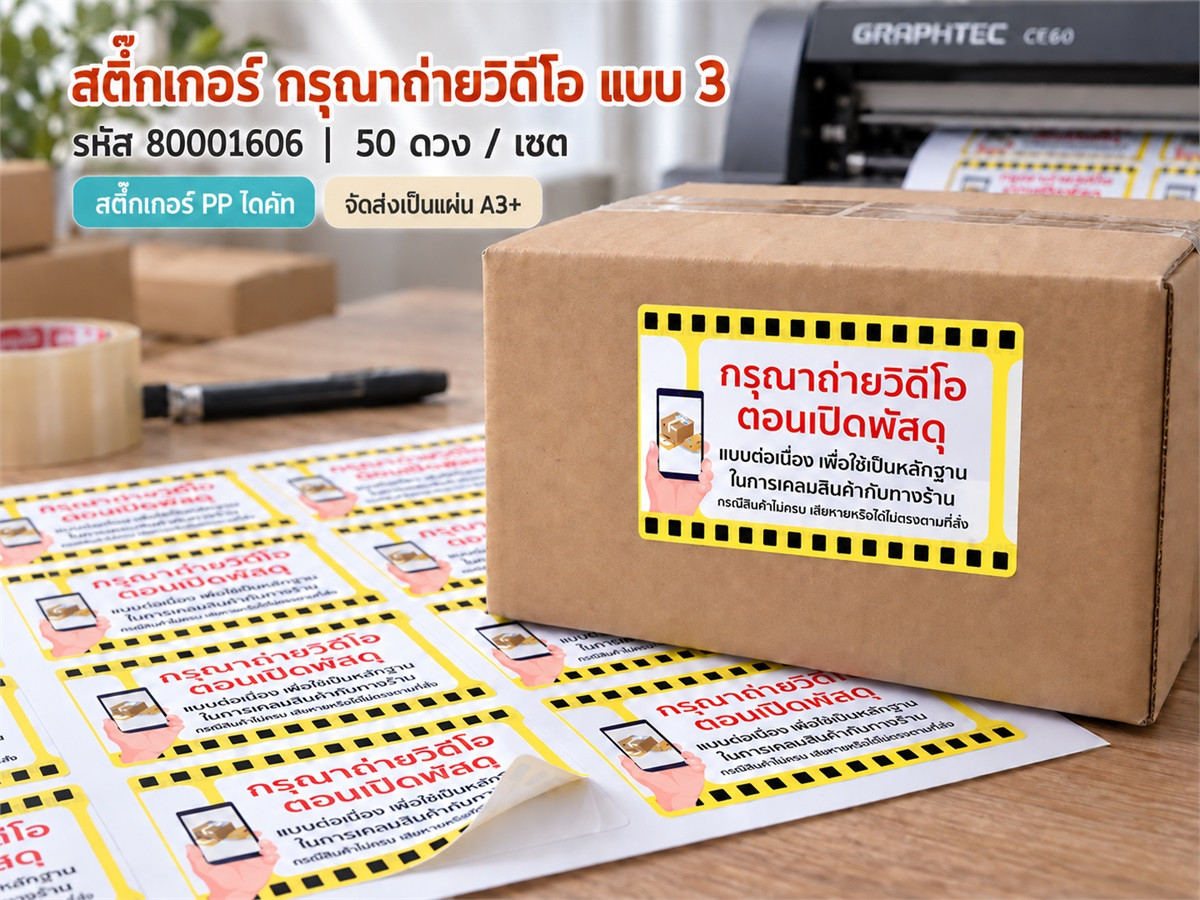 สติ๊กเกอร์กรุณาถ่ายวีดีโอ-แบบที่ 3 (3.7X5.7 ซม.) 50 ดวง