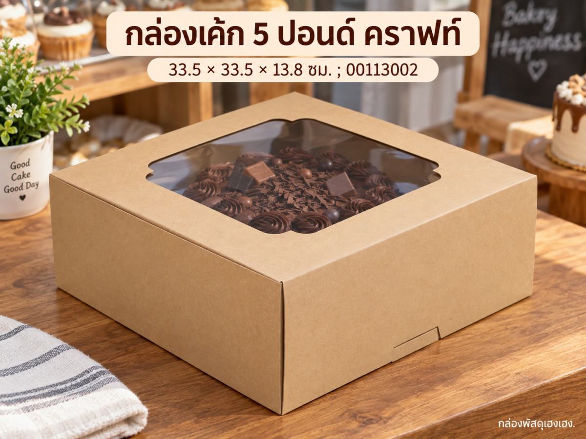 กล่องเค้ก 5 ปอนด์ คราฟท์ 33.5x33.5x13.8 ซม.