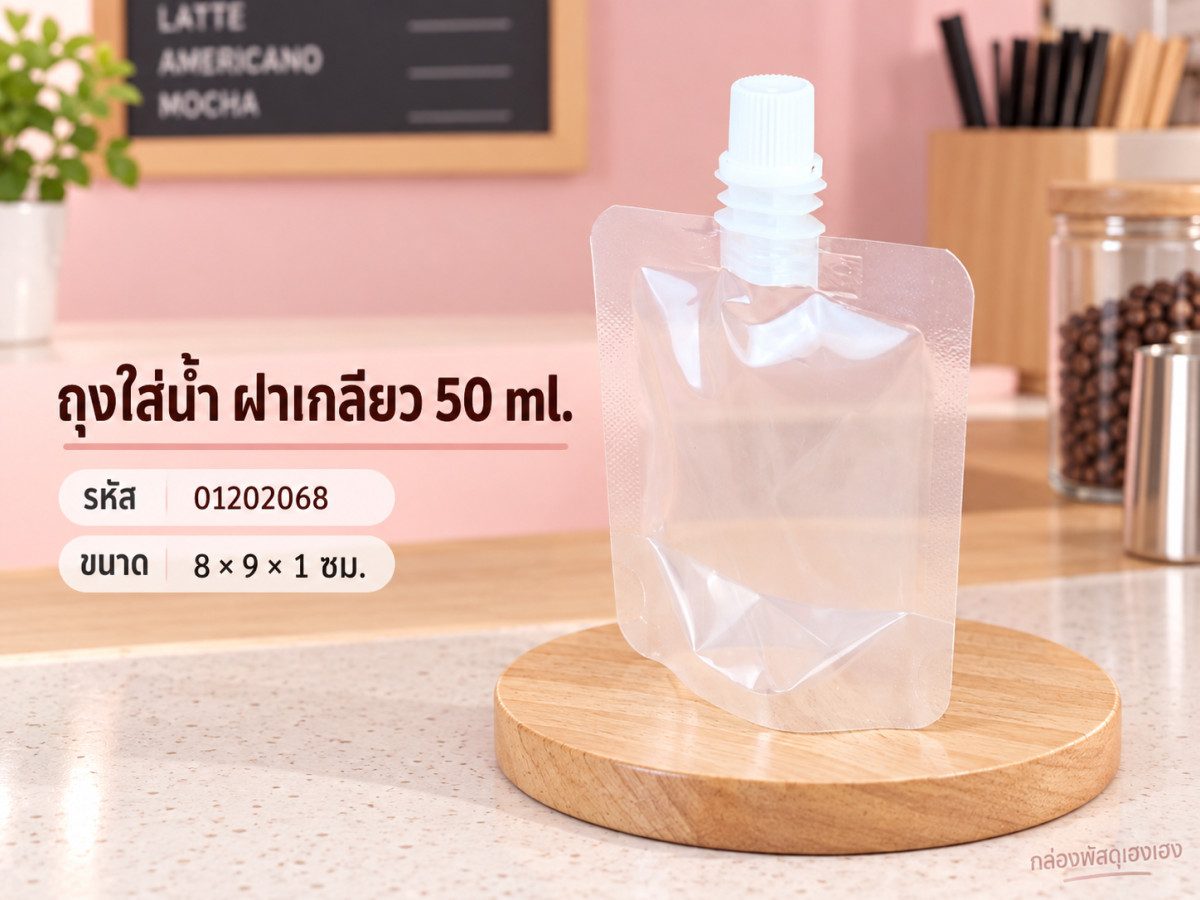 ถุงใส่น้ำ แบบฝาเกลียวหมุนปิด 50 ml. ขนาด 8 × 9 × 1 ซม.