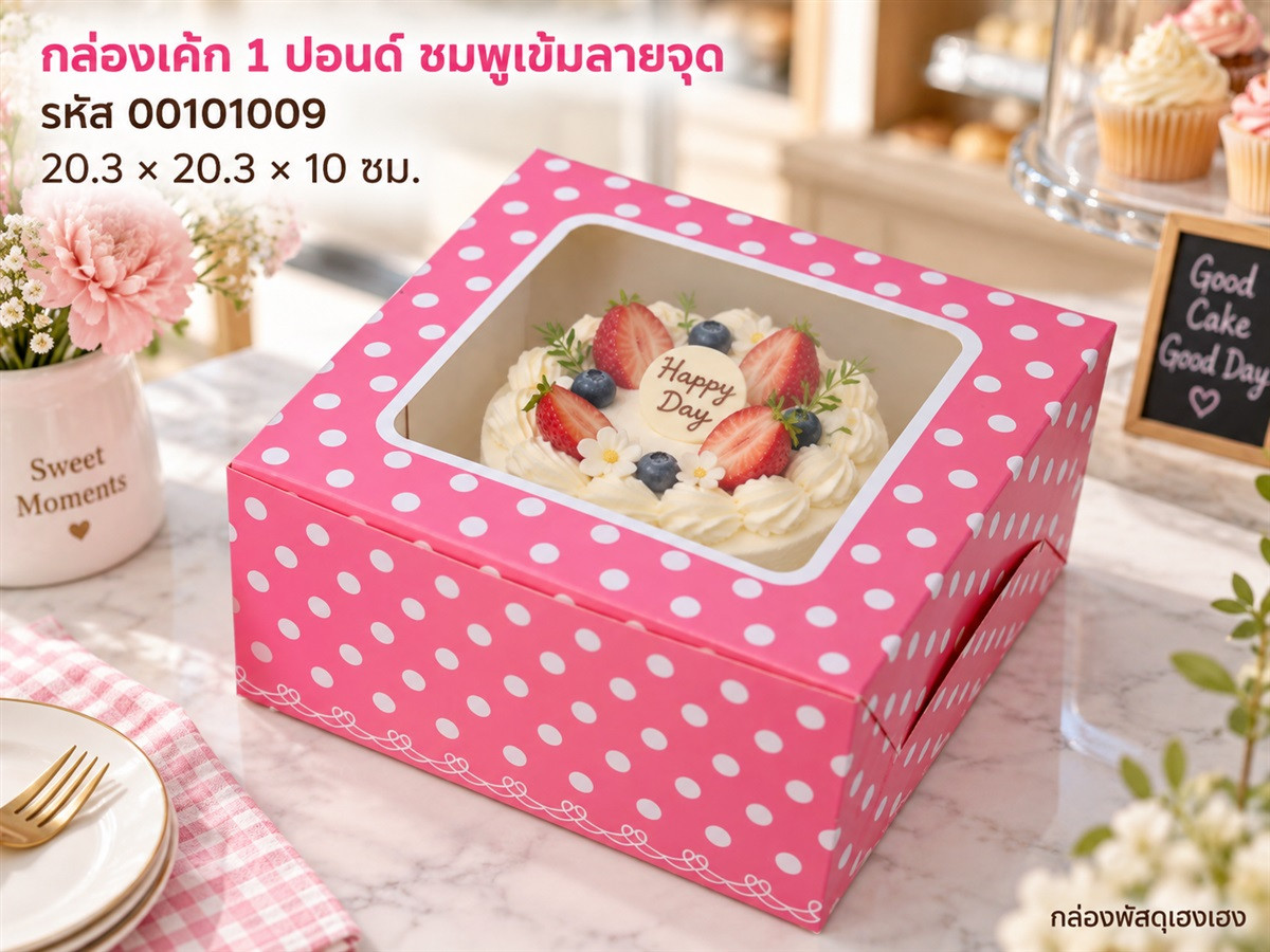 กล่องเค้ก 1 ปอนด์ ชมพูเข้มจุด