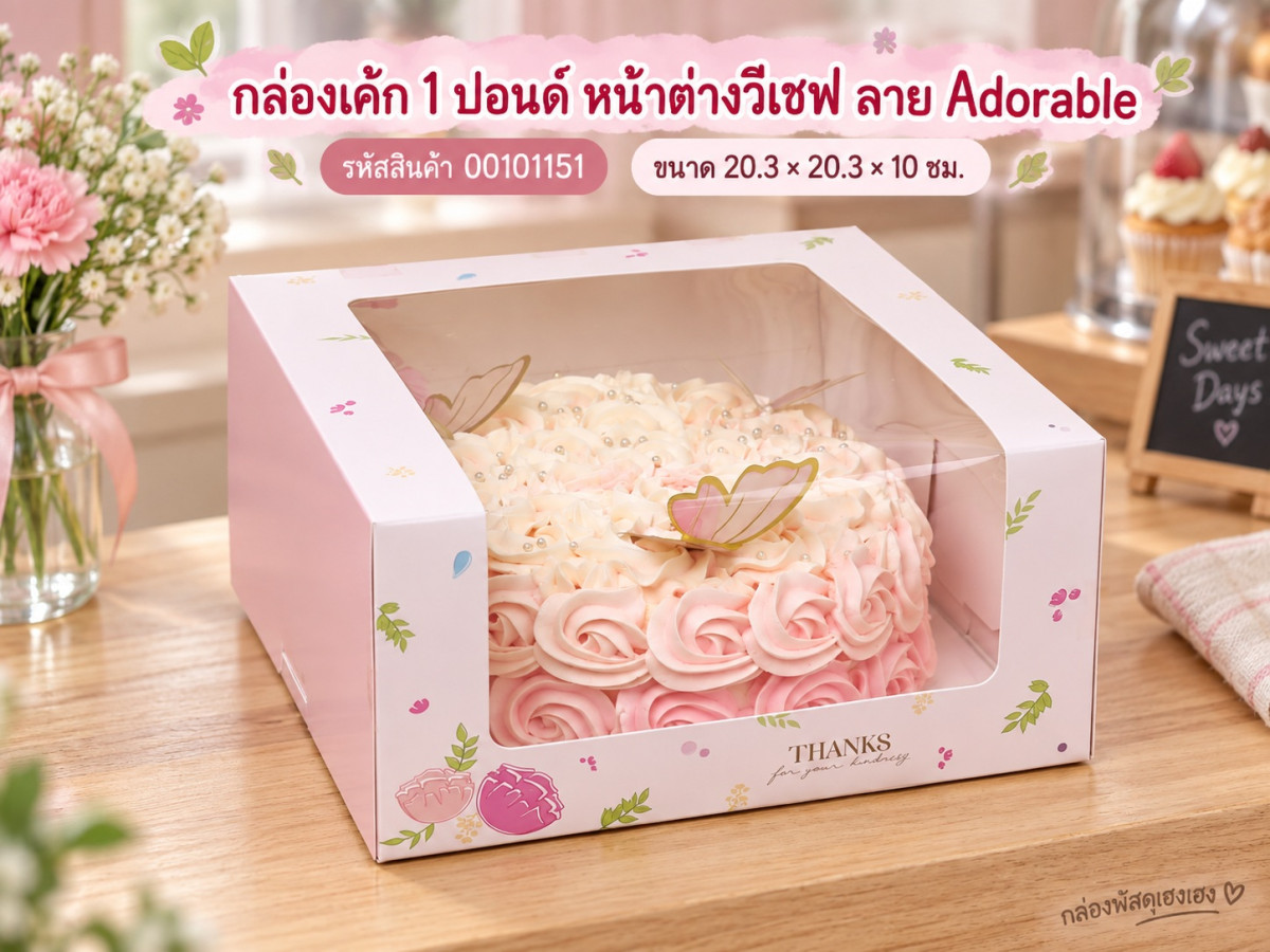 กล่องเค้ก 1 ปอนด์ หน้าต่างวีเชฟ ลาย Adorable 20.3x20.3x10 ซม.