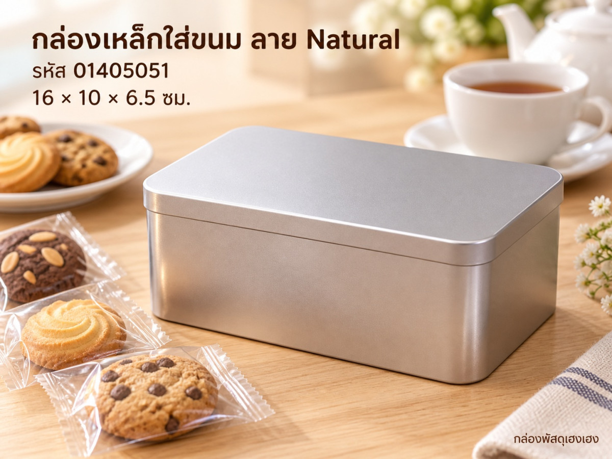 กล่องเหล็กใส่ขนม ลาย Natural 16x10x6.5 ซม.