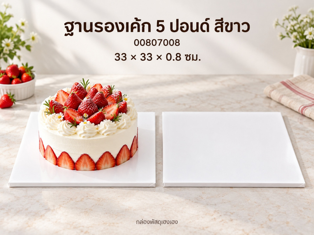 ฐานรองเค้ก 5 ปอนด์ แบบหนา สีขาว 33x33x0.8 ซม.