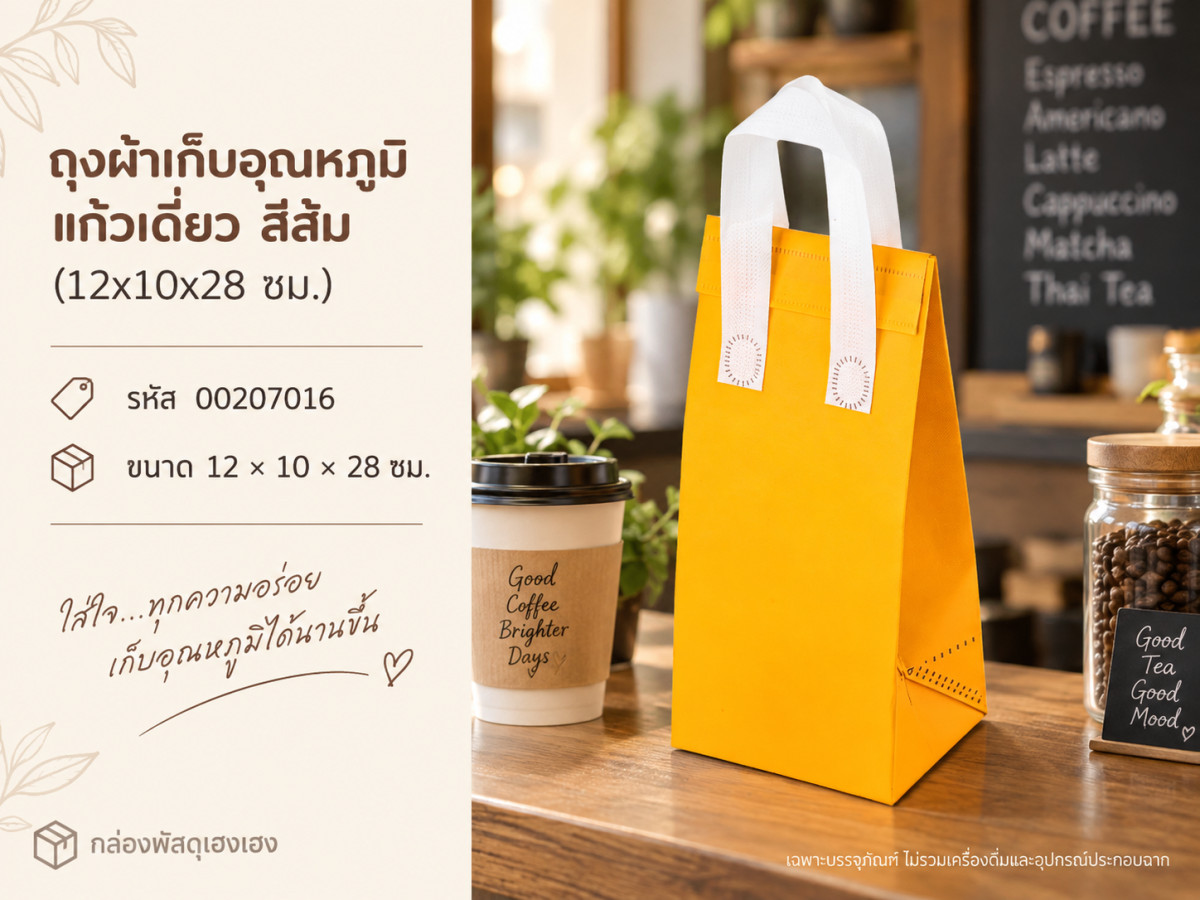 ถุงผ้าเก็บอุณหภูมิ แก้วเดี่ยว สีส้ม (12x10x28 ซม.)