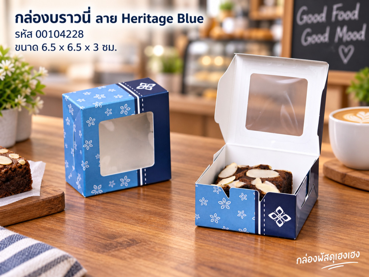 กล่องบราวนี่ ลาย Heritage Blue 6.5 x 6.5 x 3 ซม.
