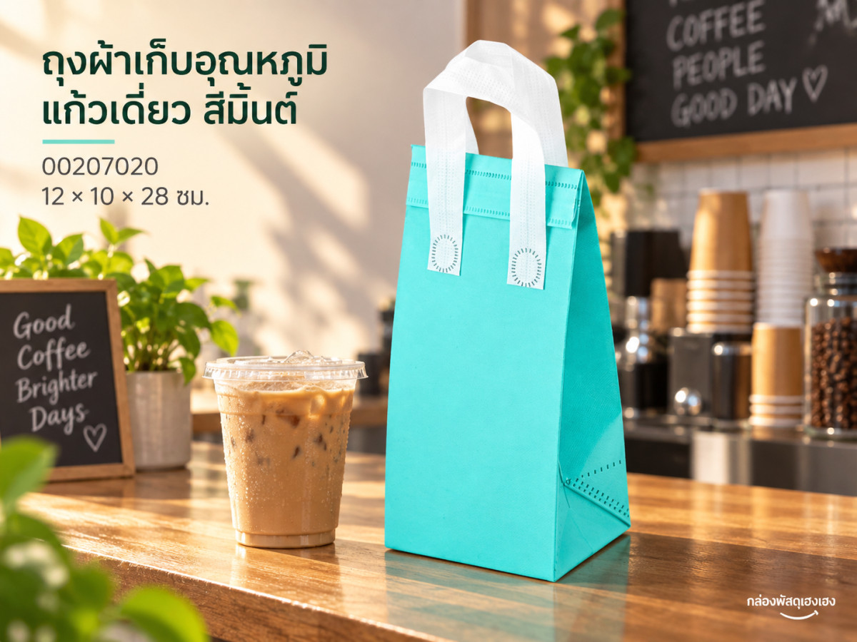 ถุงผ้าเก็บอุณหภูมิ แก้วเดี่ยว สีมิ้นต์ (12x10x28 ซม.)