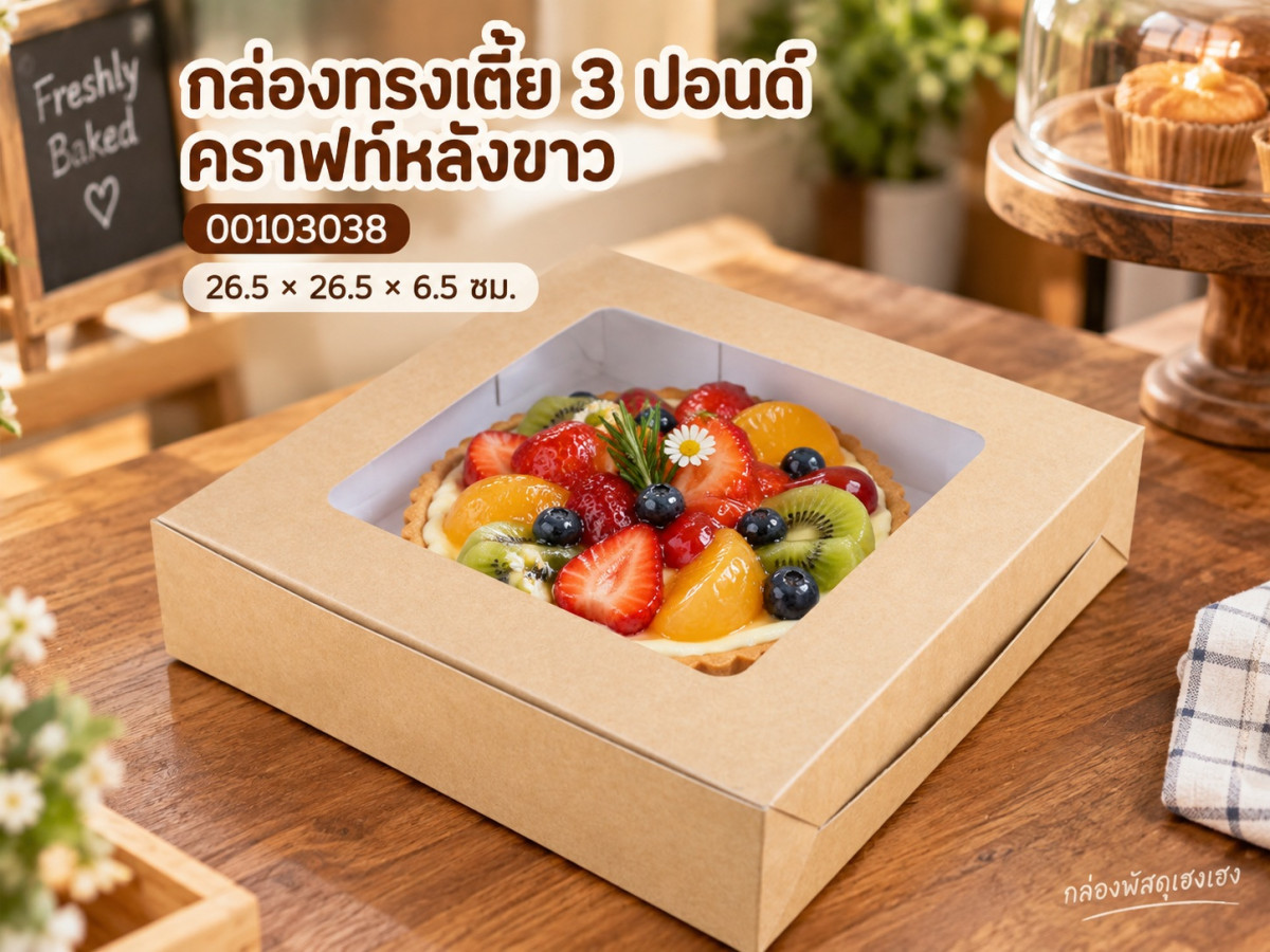 กล่องทรงเตี้ย 3 ปอนด์ คราฟท์หลังขาว 26.5x26.5x6.5 ซม.