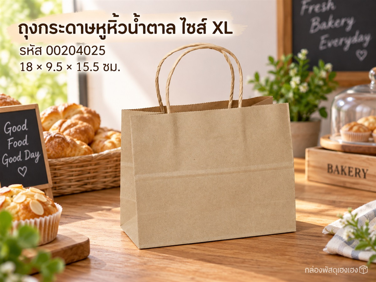 ถุงกระดาษหูหิ้วน้ำตาล XL ขนาด 18x9.5x15.5 ซม.