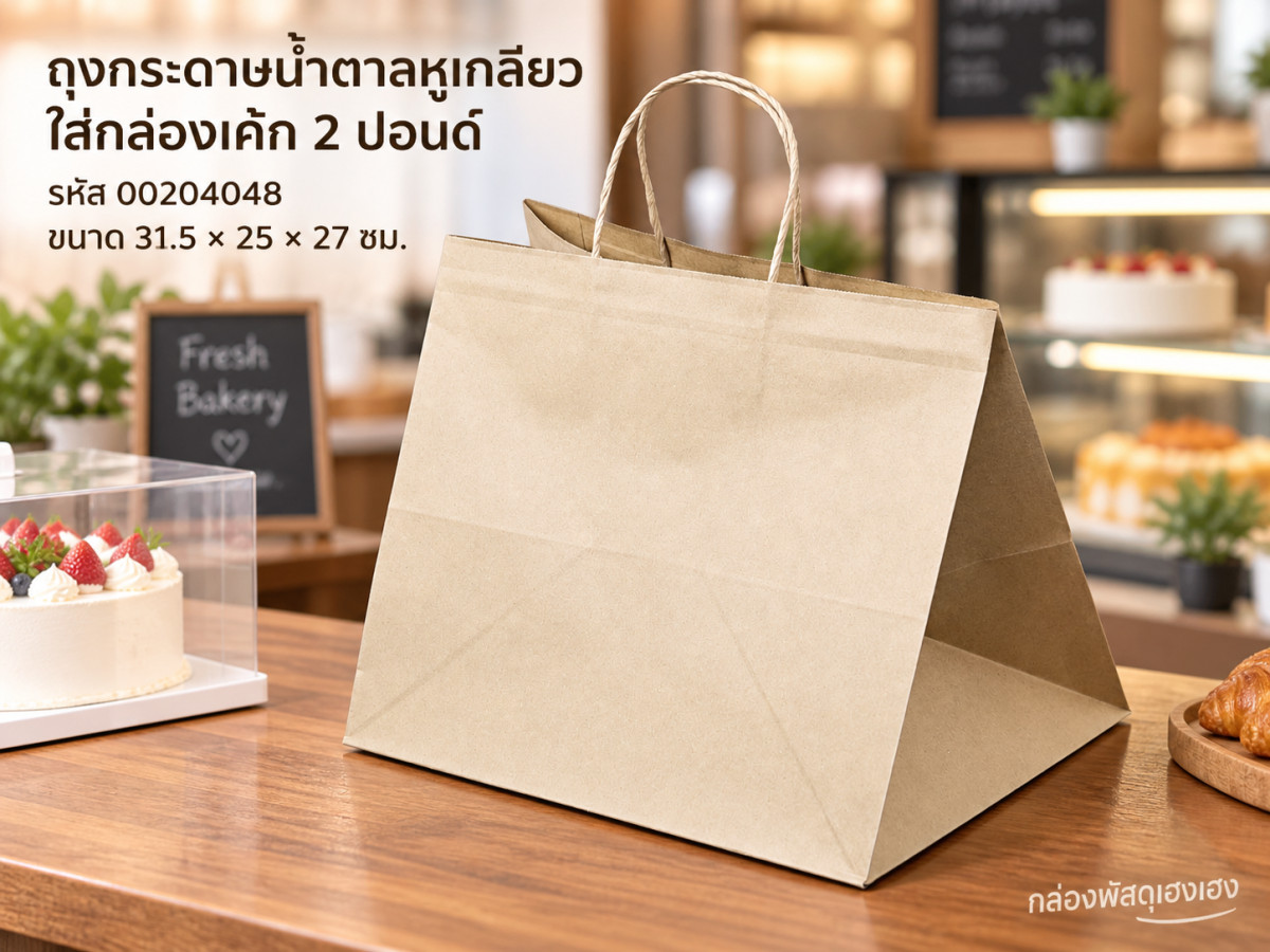 ถุงกระดาษน้ำตาลหูเกลียว ใส่กล่องเค้ก 2 ปอนด์ ขนาด 31.5x25x27 ซม.(มีรองก้น)