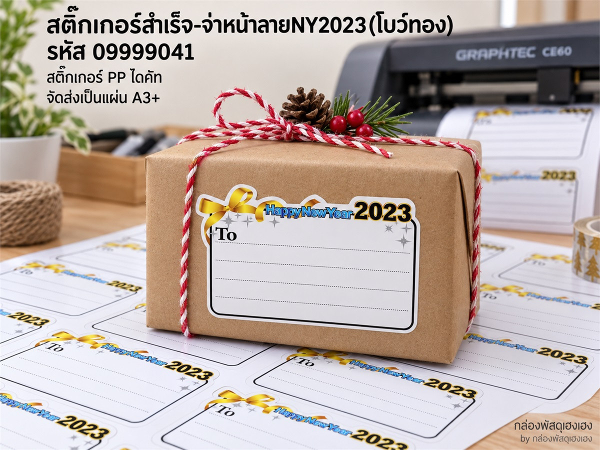 สติ๊กเกอร์สำเร็จ-กระดาษ จ่าหน้าลายNY2023(โบว์ทอง)