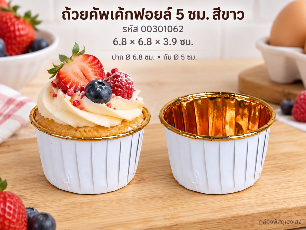 ถ้วยคัพเค้กฟอยล์ 5 ซม. สีขาว 6.8x6.8x3.9 ซม.